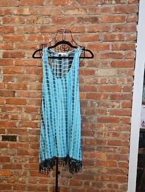 Blue island Blue Tie-Dye Fringe Tank